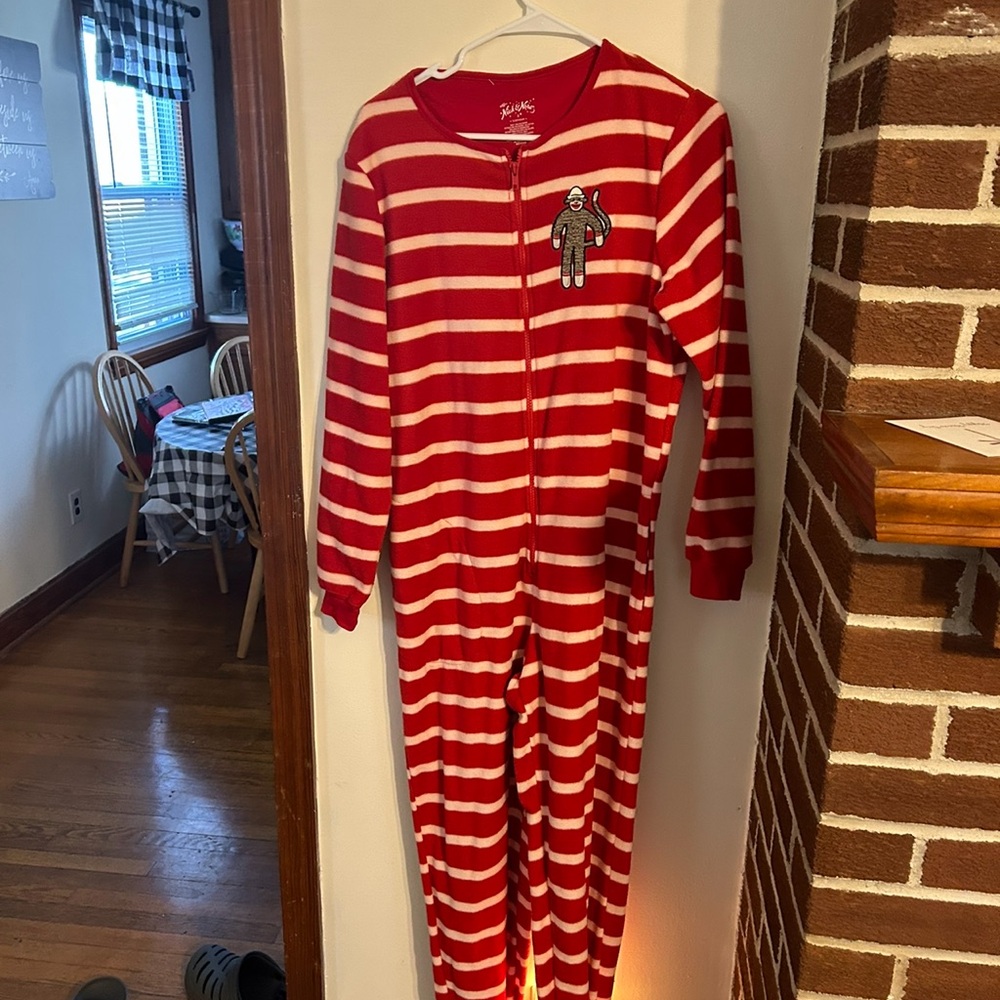 Nick & Nora size small one piece full zip red sock monkey sleepwear costume